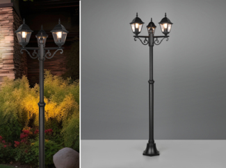 LED Mastleuchte 3-flammige Laterne, Aluminium Schwarz Höhe 200cm