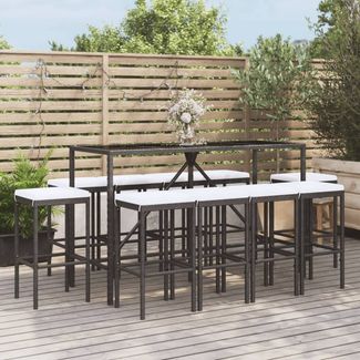 vidaXL 11-tlg. Gartenbar-Set mit Kissen Schwarz Poly Rattan 3187639