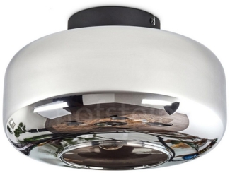 hofstein Deckenleuchte runde Deckenlampe aus Metall/Glas in Schwarz/Chromfarben/Rauchfarben, ohne Leuchtmittel, im Vintage-Design mit Glasschirm (28 cm), 1 x E27, ohne Leuchtmittel