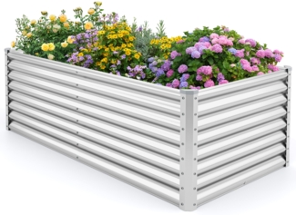Metall Hochbeet Pflanzkasten Rechteckiges Frühbeet mit verstärkter Stäbe & offenem Boden 180 x 95 x 60 cm Silber