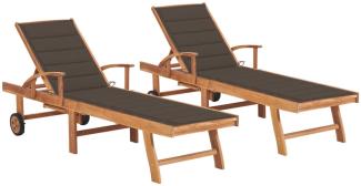 vidaXL Sonnenliegen 2 Stk. mit Auflagen Taupe Massivholz Teak 3073194