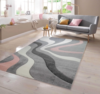 TeppichHome24 Teppich Teppich mit Wellen in grau rosa, rechteckig