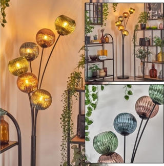 hofstein Stehlampe Stehlampe aus Metall/Riffelglas in Schwarz/Kupfer/Blau/Grün (15 cm), ohne Leuchtmittel, Stehleuchte im Retro/Vintage-Design m. Glasschirmen, Fußschalter, E14