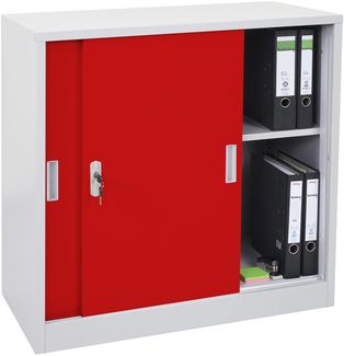 Aktenschrank Boston HWC-F41, Stahlschrank, mit Schiebetüren 90x90x45cm ~ rot