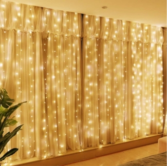 Qualra LED-Lichtervorhang 2Mx2M 192LEDs Lichtervorhang Innen Wasserdicht Weihnachten Fenster, USB-Betrieb Lichterketten Vorhang für Party Wand Balkon Deko