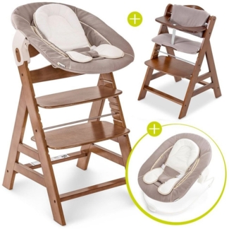 Hauck Hochstuhl Alpha Plus Walnut Newborn Set (Set, 4 St), Holz Babystuhl ab Geburt inkl. Aufsatz für Neugeborene & Sitzauflage