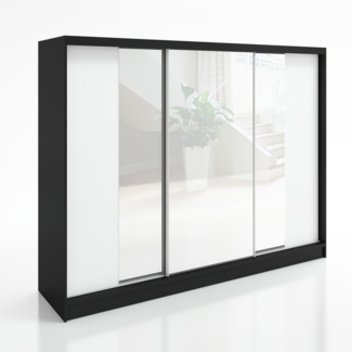 A&J MöbelLand Schwebetürenschrank VIDA 200 cm 3-türig Schrank mit Schubladen und Spiegel