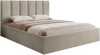 Selsey 'Masego' Polsterbett mit Bettkasten und Veloursbezug, Hellbeige, 180x200 cm
