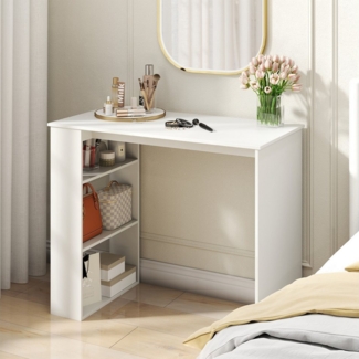 COSTWAY Schreibtisch, Mit Bücherregal, modernen kleinen Computertisch, weiß