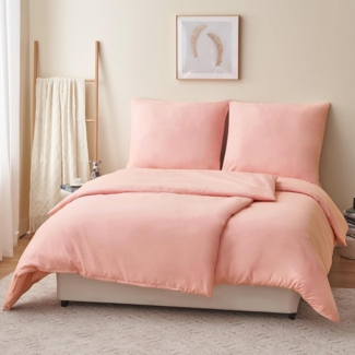 Bettwäsche Set 135x200 4tlg Rosa Mikrofaser Reißverschluss Weich & Bügelfrei