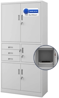 Aktenschrank abschließbar GEDO - mit Tresor & Schubladen| Büroschrank aus Stahl Metallschrank Werkstatt Mehrzweckschrank Werkzeugschrank, 185x90x40cm Grau
