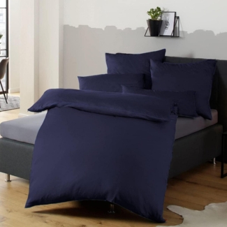 Bettwäsche-Set 155x220 Dunkelblau Mikrofaser bügelfrei Kissenbezug 80x80