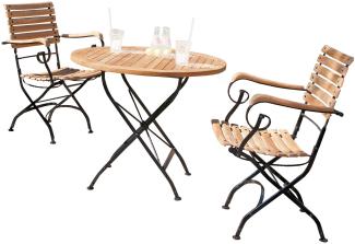 Sonnenpartner 3-teilige Sitzgruppe Oxford Ø 90 cm Teakholz und Eisen schwarz Gartentisch klappbar