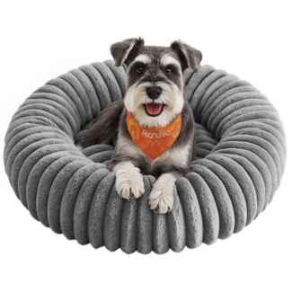 FEANDREA Hundebett, Katzenbett, Donut Kissen, waschbar, weiche Polsterung, rutschfest, grau