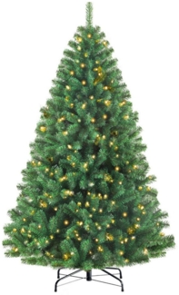 WHEELYOU Künstlicher Weihnachtsbaum PVC Tannenbaum mit 1000 grünen Spitzen – inkl. gratis LED-Lichterkette, Nordmanntanne, Klapp-Schirmsystem 180cm PremiumPVC Zweige mit stabilem Metallständer