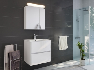 Badmöbelset Taifun 60cm 2tlg mit Spiegelschrank weiß Hgl : Weiss hochglanz