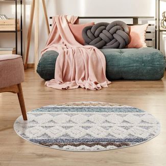 Carpet City Hochflor-Teppich Focus 3013, rund, Höhe: 20 mm, Boho-Teppich, Hochtief-Muster/ 3D-Effekt, für Wohnzimmer, Schlafzimmer
