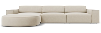 Micadoni 4-Sitzer Samtstoff Sofa Jodie runde Recamiere Links Samt Dunkelbeige Kunststoff schwarz