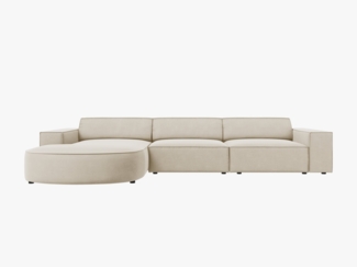 Micadoni 4-Sitzer Sofa Jodie runde Recamiere Links Samt Bluvel Dunkelbeige