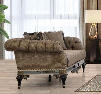 Casa Padrino Luxus Barock Chesterfield Sofa Braun / Weiß / Schwarz / Gold - Prunkvolles Wohnzimmer Sofa mit dekorativen Kissen - Barock Wohnzimmer Möbel