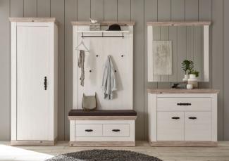 Garderobe Florenz 287cm pinie weiß oslo pinie Sitzbank Sitzkissen Kleiderschrank