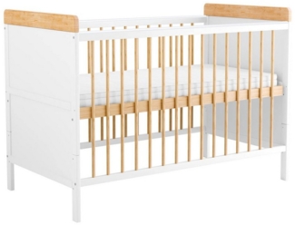 Baby-Delux Babybett Ella weiß natur, Kinderbett 60x120 cm höhenverstellbar, Kiefer mit Matratze