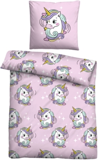 Traumhaft schlafen - Castell - Markenbettwäsche Mikrofaser Bettwäsche 0560245 EINHORN, rose, 1x 135x200 cm + 1x 80x80 cm
