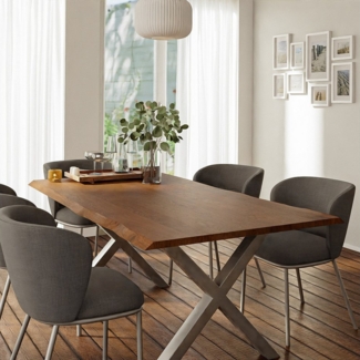 Liadomo Baumkantentisch Isa, Akazie Massivholz, Platte mit natürlicher Baumkante, Metallgestell