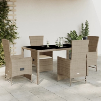 vidaXL 5-tlg. Garten-Essgruppe mit Kissen Beige Poly Rattan 3277575