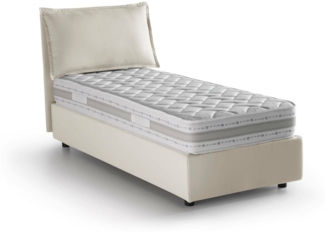 Dmora Aren Einzelbett, Bettkasten mit Stoffbezug, 100 % Made in Italy, seitliche Öffnung, inklusive Matratze 80x190 cm, Beige
