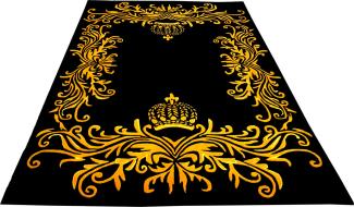 Pompöös by Casa Padrino Luxus Teppich von Harald Glööckler 160 x 230 cm Krone Schwarz / Gold - Barock Design Teppich - Handgewebt aus Wolle