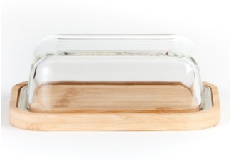 Hanseküche Butterdose Butterdose – Hochwertige Butterdose aus Glas und Holzboden, Glas, (Butterdose, 1-tlg, Butterdose aus Holz und Glas), Optimale Größe, Hält lange frisch