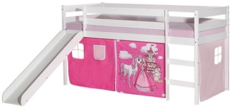 IDIMEX Hochbett BENNY Hochbett mit Rutsche weiß mit Vorhang PRINZESSIN in rosa/pink