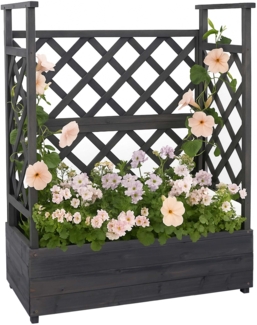 Hochbeet HWC-P67, Pflanz-/Blumenkasten Pflanzkübel Rankgitter Rankhilfe Spalier Holz MVG 114x85x44cm ~ anthrazit-grau