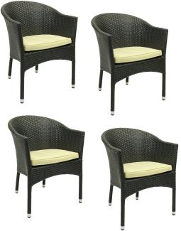 4x Konway LUGANO Stapelsessel Schwarz Kissen Polyrattan Garten Sessel Stühle Set