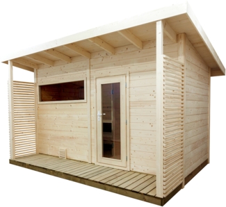 Sentiotec Gartensauna Scala Large Saunahaus aus Fichte Massivsauna ca. 459x313x272 cm