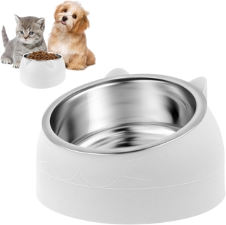 Futternapf aus Edelstahl für Katzen, 15° erhöhter und geneigter Futternapf, herausnehmbarer 400-ml-Napf für Katzen und Hunde, Nackenstütze, für Wasser, Nass- und Trockenfutter (Gemüse).