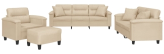 vidaXL 4-tlg. Sofagarnitur mit Kissen Creme Mikrofasergewebe 3202312