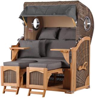 Strandkorb - bene living - Ammersee Teak Bullauge - PE grau - Modell 551 - Zweisitzer inkl. Liftersystem