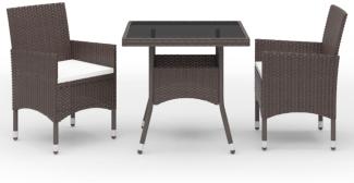 vidaXL 3-tlg. Garten-Essgruppe Poly-Rattan und Hartglas Braun