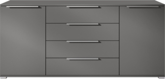 Vladon Sideboard Linio V2 (Moderne Kommode, mit 2 Türen & 4 Schubladen), Anthrazit matt/Anthrazit matt, 166,5 x 75,5 x 35 cm (BxHxT)