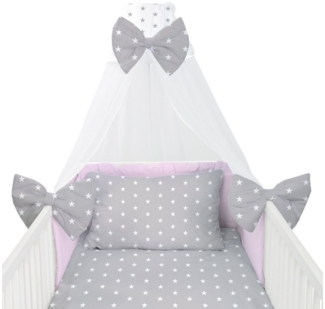 Amilian Babybettwäsche Set 7-teilig - Bettwäsche 100x135 - Kissenbezug 40x60 - mit Himmel, Chiffonhimmel, 7 teilig, Komplett-Set für Babybett, Gitterbett - Kinderbettwäsche