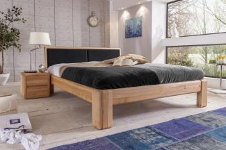 Doppelbett 200x200 cm Kernbuche massiv mit Polsterkopfteil schwarz Verona