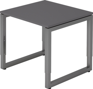 bümö höhenverstellbarer Schreibtisch R-Serie 80x80 cm in graphit, Gestell in Graphit - PC Tisch klein für's Büro manuell höhenverstellbar, Computertisch verstellbar, RS-08-G-G