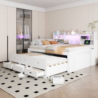 TavilaEcon Schlafsofa Modernes Bett mit LED-Lichtleiste, USB-C und 3 Schubladen, ausziehbares Multifunktionsdesign
