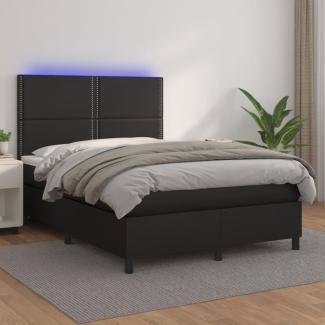 vidaXL Boxspringbett mit Matratze & LED Schwarz 140x200 cm Kunstleder 3135885