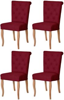 Casa Padrino Chesterfield Neo Barock Esszimmer Stuhl 4er Set Bordeauxrot / Naturfarben - Küchenstühle Set - Esszimmer Möbel - Chesterfield Möbel - Neo Barock Möbel