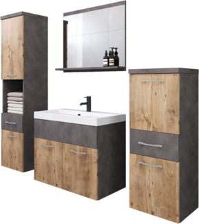 welltime Badmöbel-Set ELDA, (Komplett-Set, 5-St), Waschtisch inkl. Waschbecken, Hochschrank, Badschrank und Spiegel