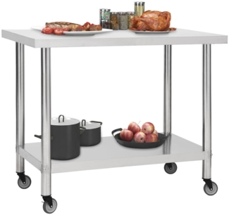vidaXL Küchen-Arbeitstisch mit Rollen 100x30x85 cm Edelstahl 51637