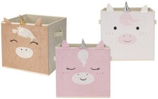 Spetebo Regalkorb Einhorn Aufbewahrungs Box 3er Set - 32 x 30 cm (Set, 3 Boxen), Faltbare Sortierbox für Würfelregale